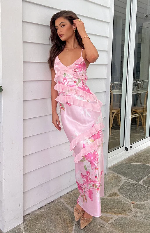 Limited Deals, Unlimited Savings!Inara Pink Floral Print Ruffle Maxi Dress