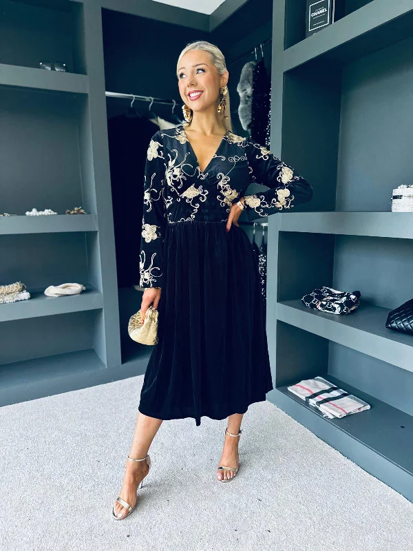 Your Shopping Wish, Our Discount Command!Kaitlyn Detailed Velvet Dress Black