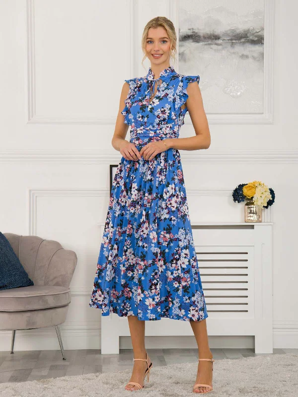 Grab Yours Before It’s Too Late!Kynlee Frilly Shoulder Maxi Dress, Blue Floral