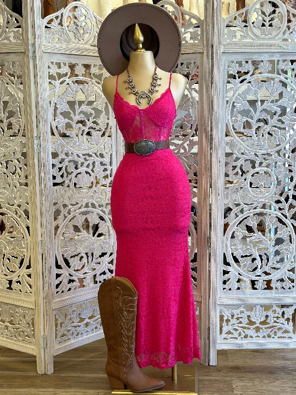 Lowest Prices Guaranteed!Lace Pink Formal Dress- Stretchy