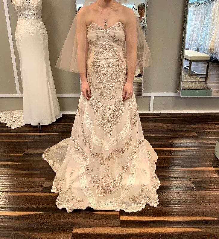 Best Price of the Season!Lotus Threads Unique Rose Gold Printed Strapless Sweetheart A-Line