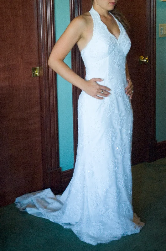 Shop Before It’s Gone!Madeline Gardner Sparkly Lace Sleeveless Halter Fit and Flare