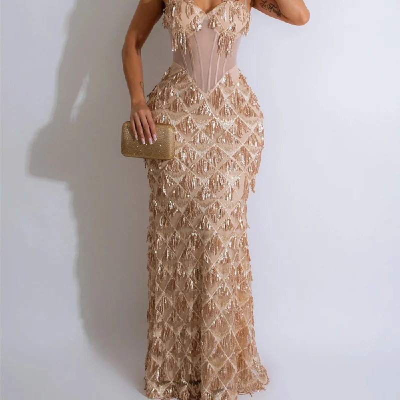 Get Ready to Save!MALYBGG Solid Sensual Spaghetti Strap Maxi Dress 6787LY