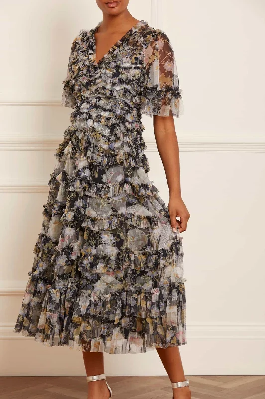 Limited Stock Available!Moonlight Petals V-Neck Ballerina Dress