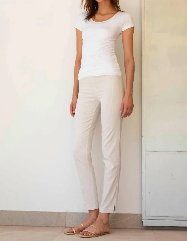 Flash Deals – Act Quickly!Pars Beige Seersucker Stripe Full-Length Pant