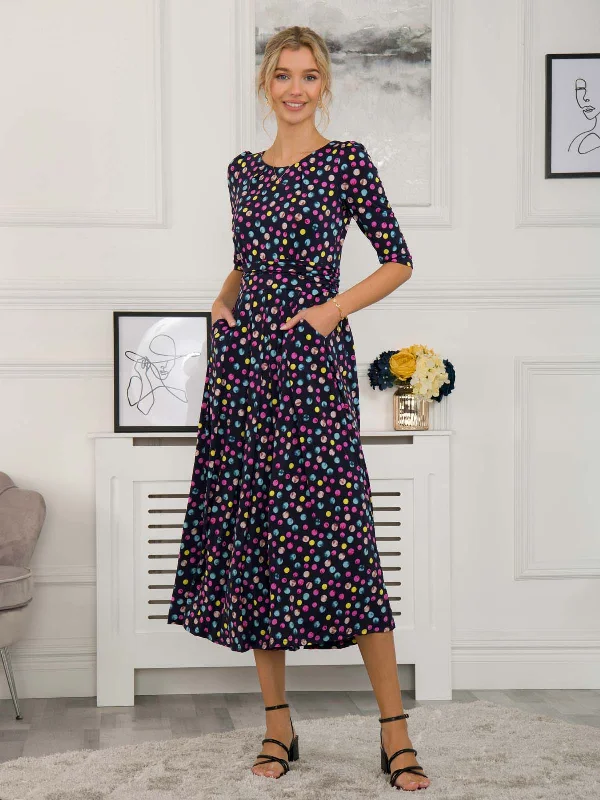 Your Favorite Items on Sale Now!Pauline Sleeved Maxi Dress, Navy Spot