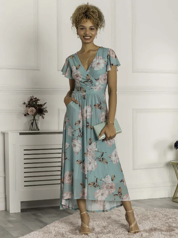 Amazing Prices You Can’t Resist!Piper Dip Hem Mesh Maxi Dress, Green Floral
