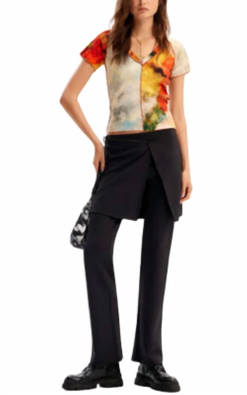 Hurry, Sale Ends Soon!Plain Mid-Rise Straight-Leg Trousers With An Overlaid Pareo-Style Wrap Skirt In Black