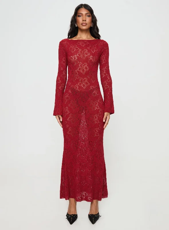 Special Offer – Act Fast!Pricely Long Sleeve Maxi Dress Red