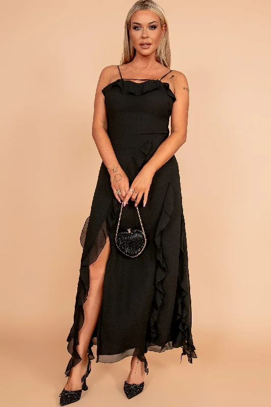 Don’t Wait – Deals Won’t Last!Rochel Black Chiffon Frill Maxi Dress