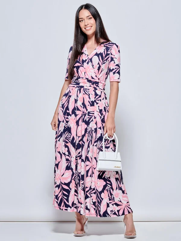 Get More, Spend Less – Shop Now!Saniya Print Jersey Maxi Dress, Navy Orange Floral