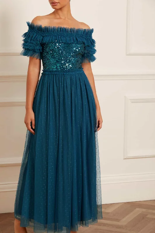 Must-Have Deals Inside!Sequin Wreath Bodice Off-Shoulder Ankle Gown