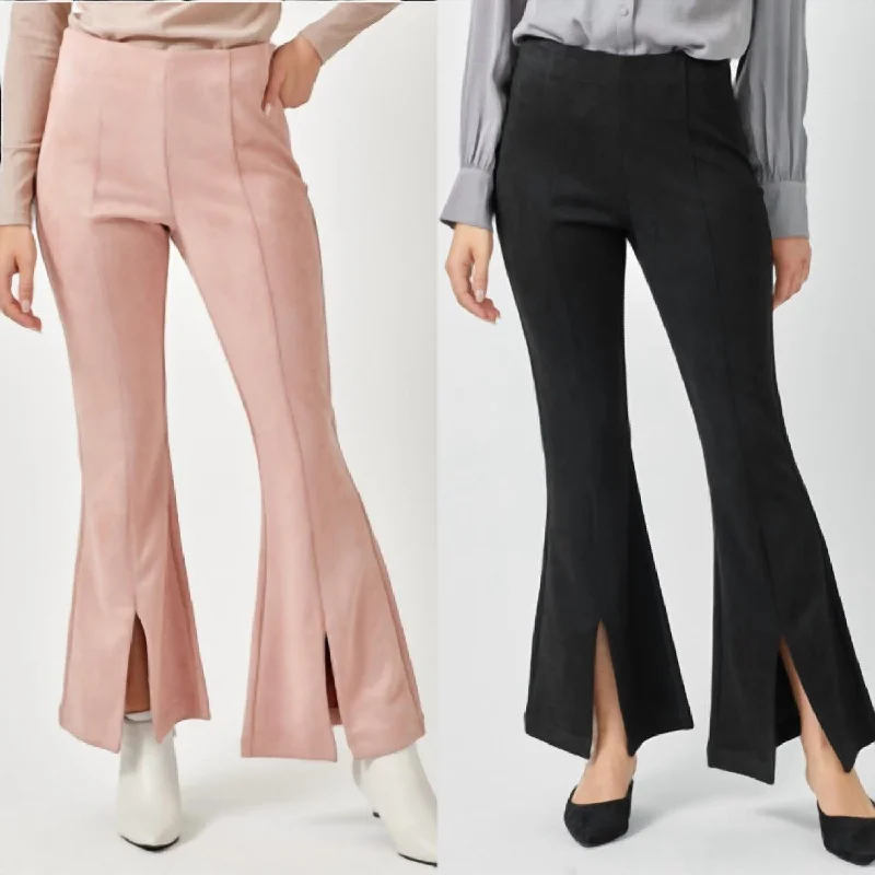 The Best Sale of the Year!Suede Flare Front Slit Pants In Pink