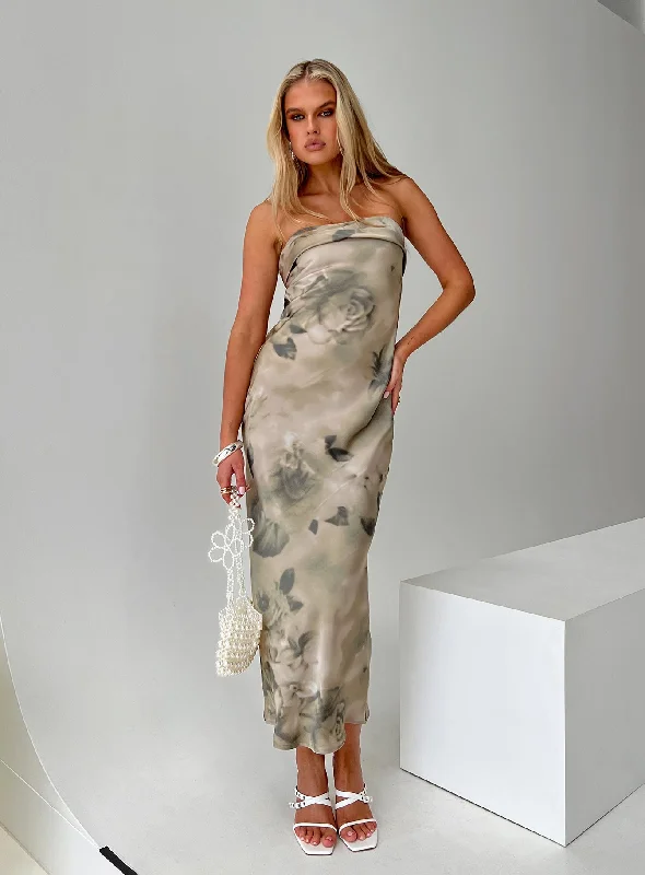 Your Shopping Wish, Our Discount Command!Voices Strapless Maxi Dress Cream Floral