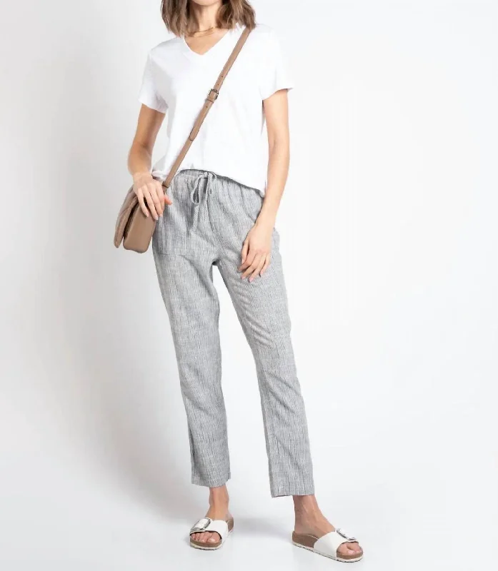 Best Price of the Season!Ziggy Stripped Linen Blend Pants In Grey