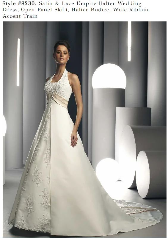 Grab Yours Before It’s Too Late!David's Bridal 8230 Satin and Lace Empire Halter Wedding Dress