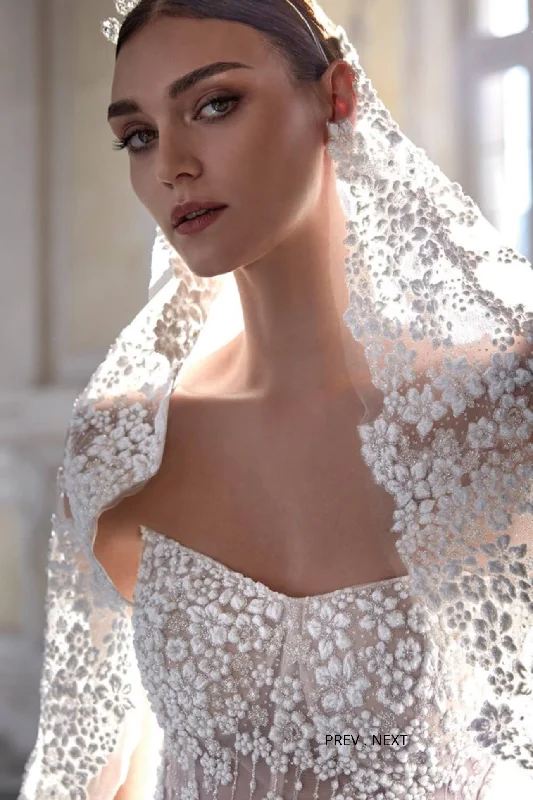 Act Fast – Limited Time Savings!Pronovias  V-LA20 (3 NEVER WORN -  Embroidered Beaded Veil For Royal Dress