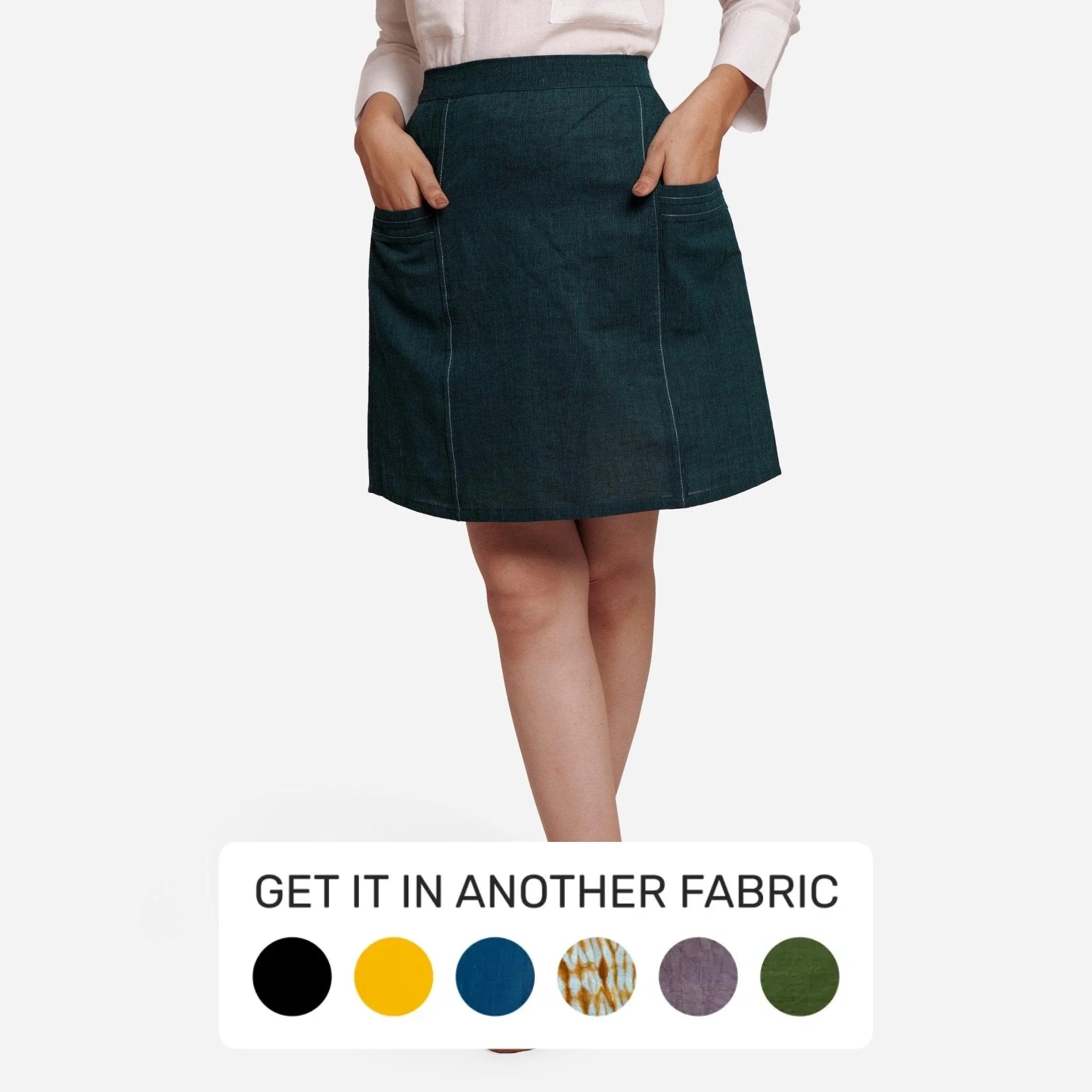 Sale Alert – Get Ready to Shop!Bottle Green Cotton Mangalgiri Elasticated Short Pencil Skirt