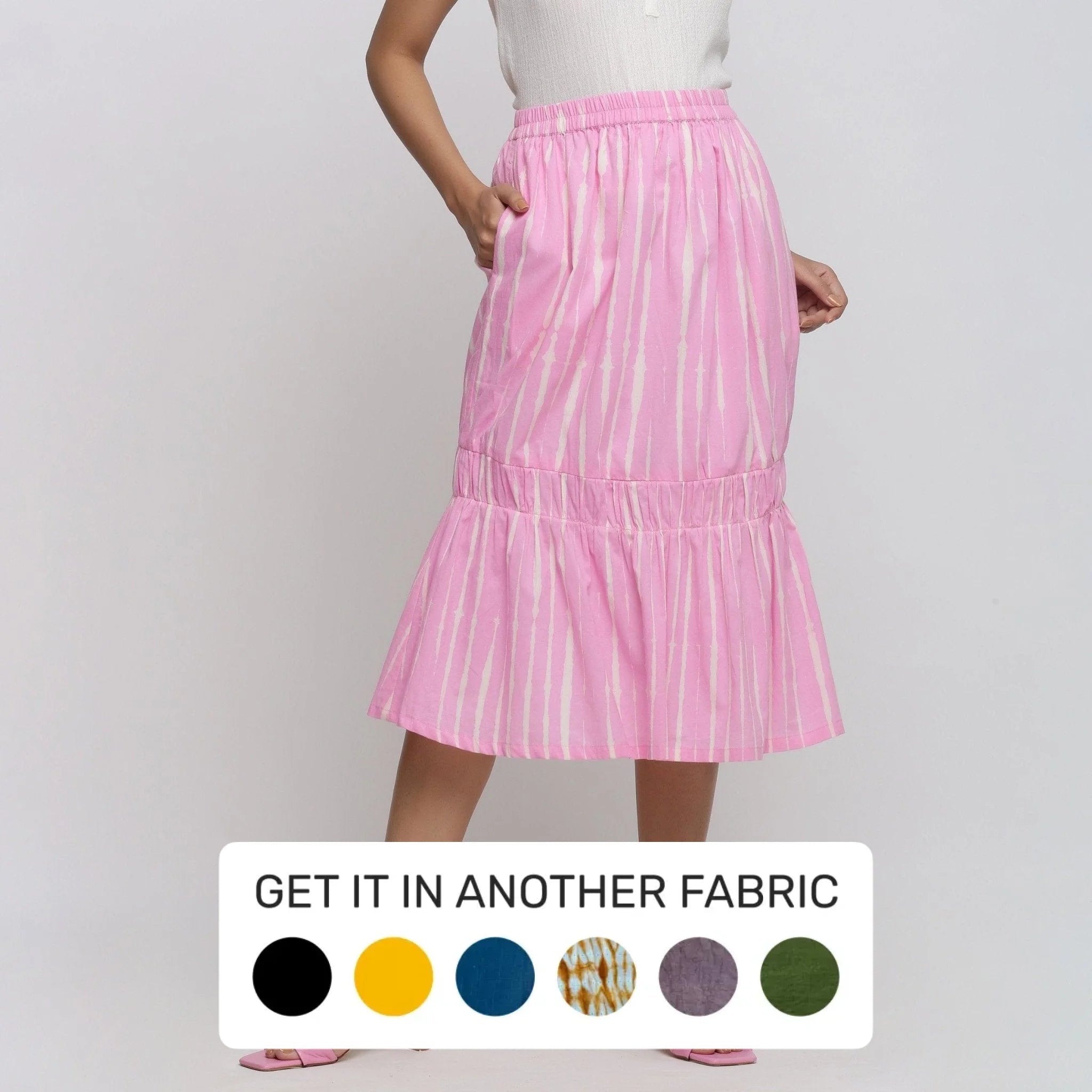 One Click Away from Big Savings!Bubblegum Pink Tie-Dye Cotton Elasticated Midi Balloon Skirt