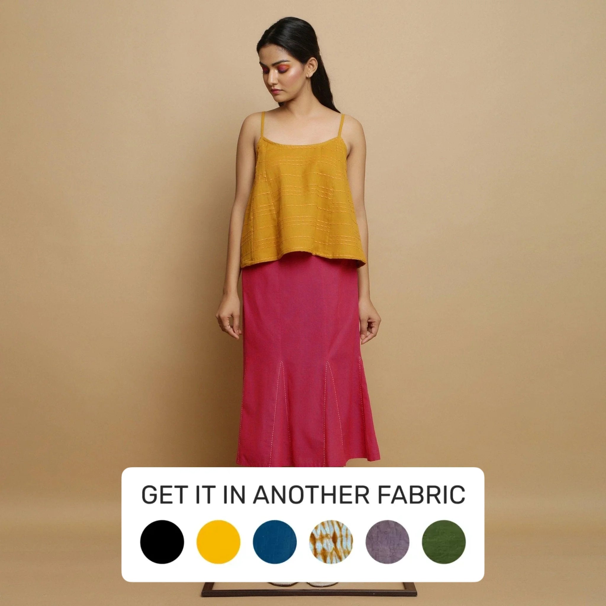 Your Discount is Waiting!Magenta Mangalgiri Cotton Elasticated Godet Midi Skirt
