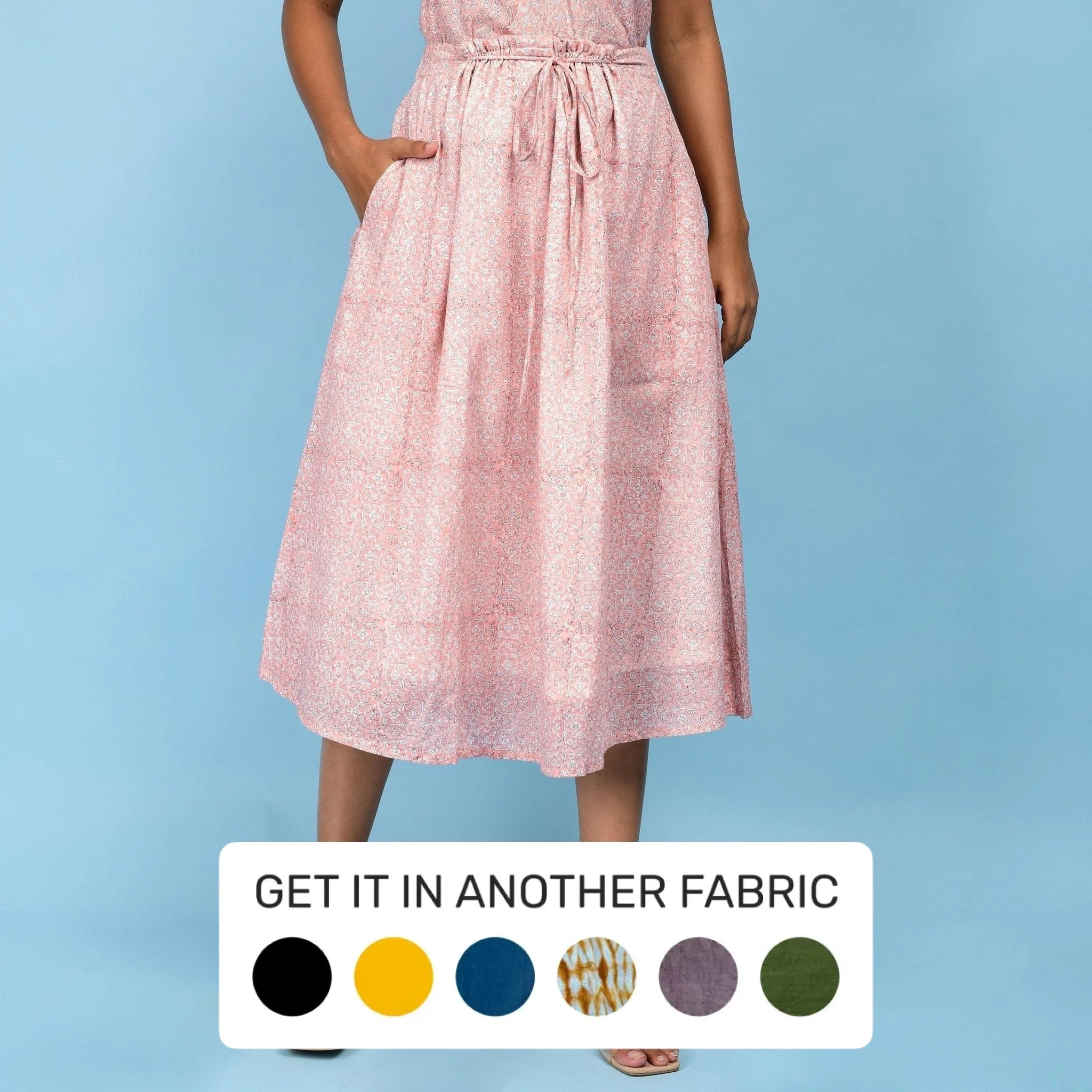 Flash Sale – Act Fast!Powder Pink Paisley Block Printed Cotton Midi Skirt