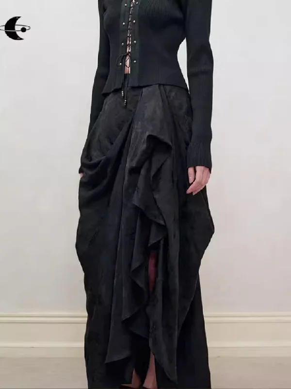 Shop Today, Save Tomorrow!Dark jacquard ruched half-body skirt【s0000008179】