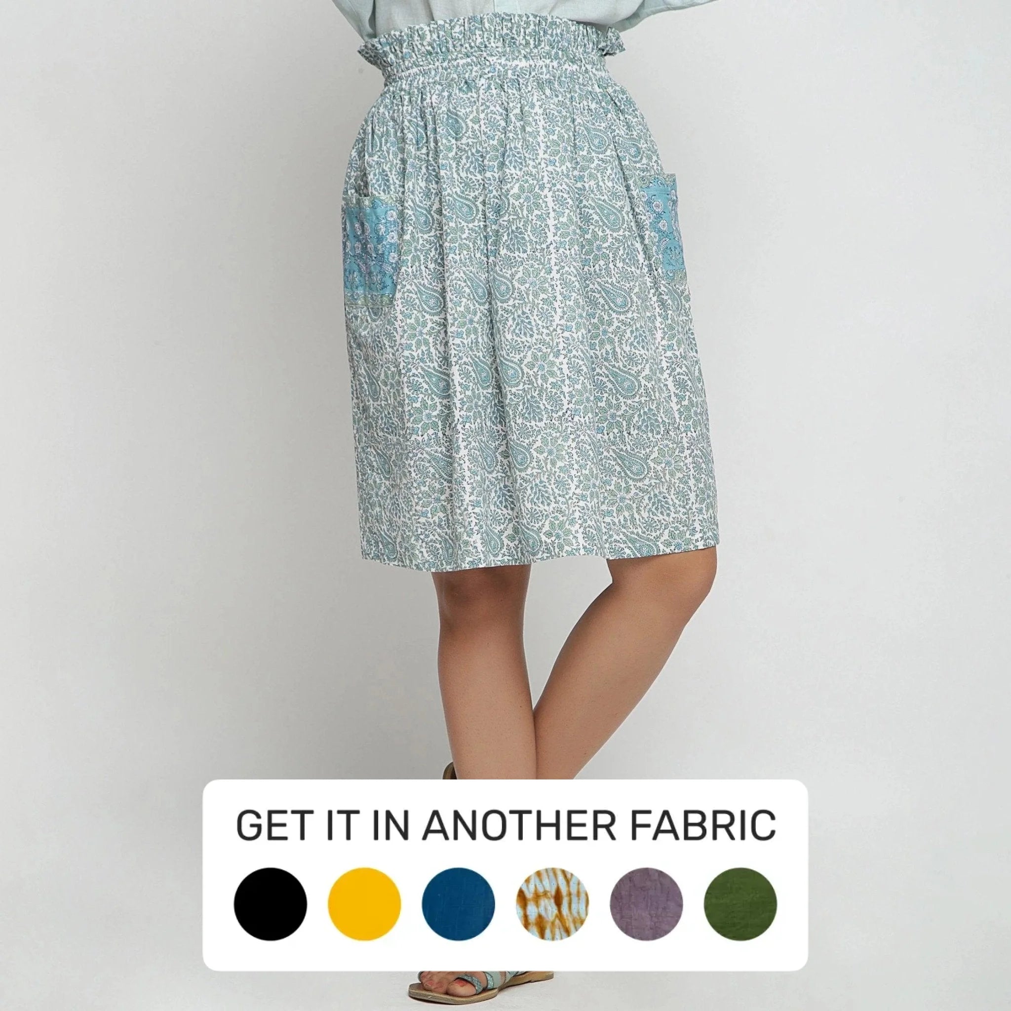 Incredible Savings Inside!Sage Green Block Printed Cotton Knee Length Skirt
