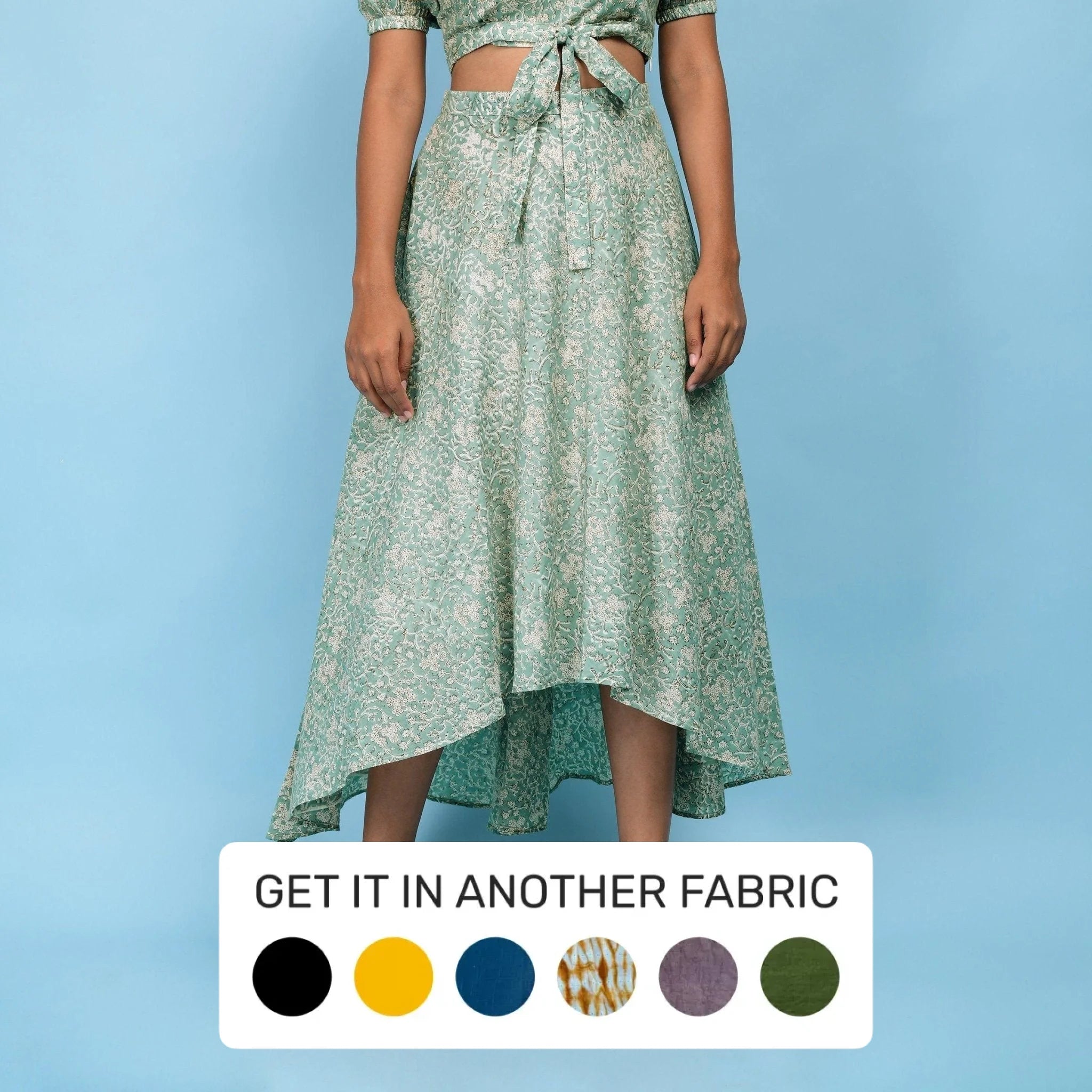 Seasonal Sale – Shop Now!Sage Green Block Printed Cotton Maxi Skirt