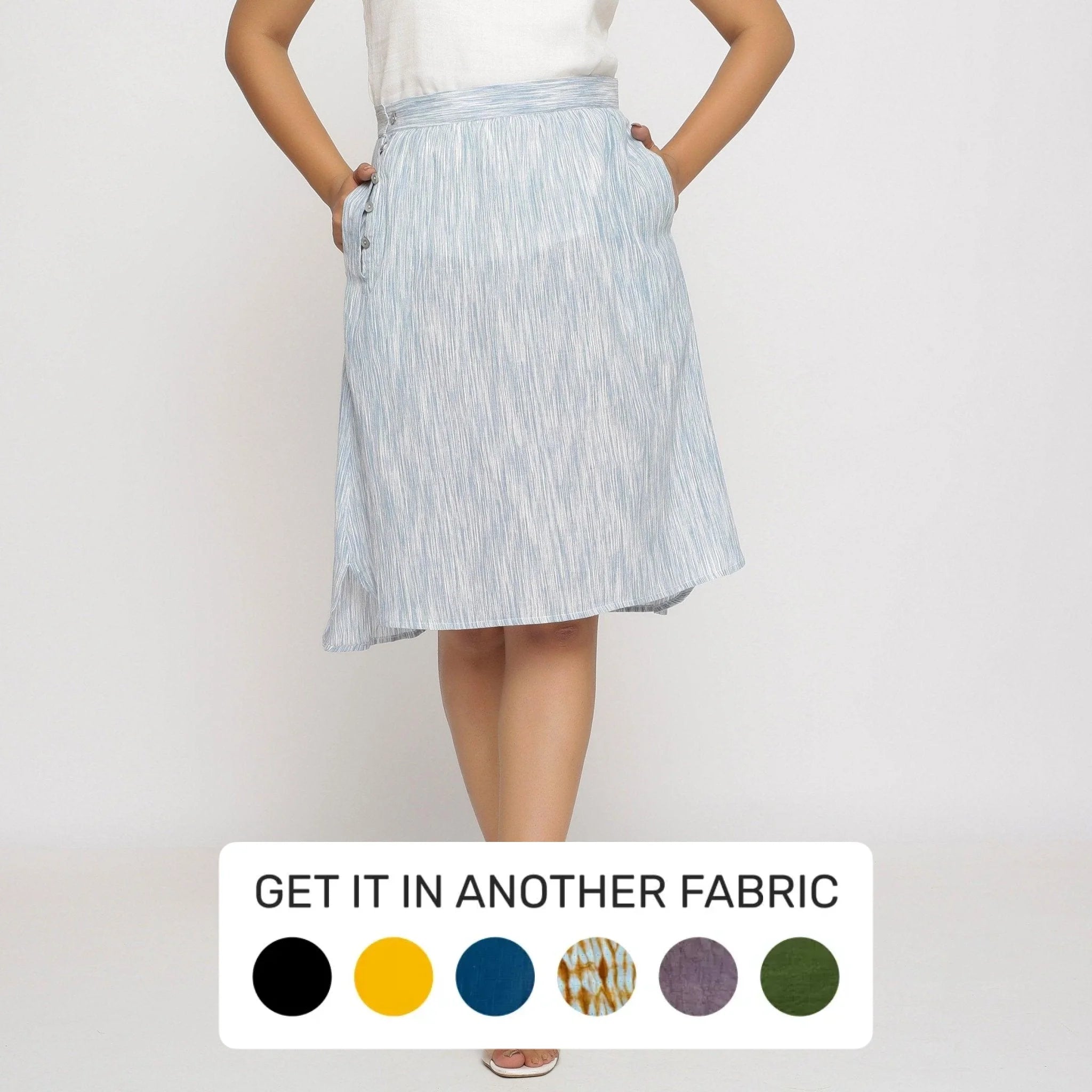 Everything Must Go!Sky Blue Yarn Dyed Cotton Knee Length High-Low Skirt