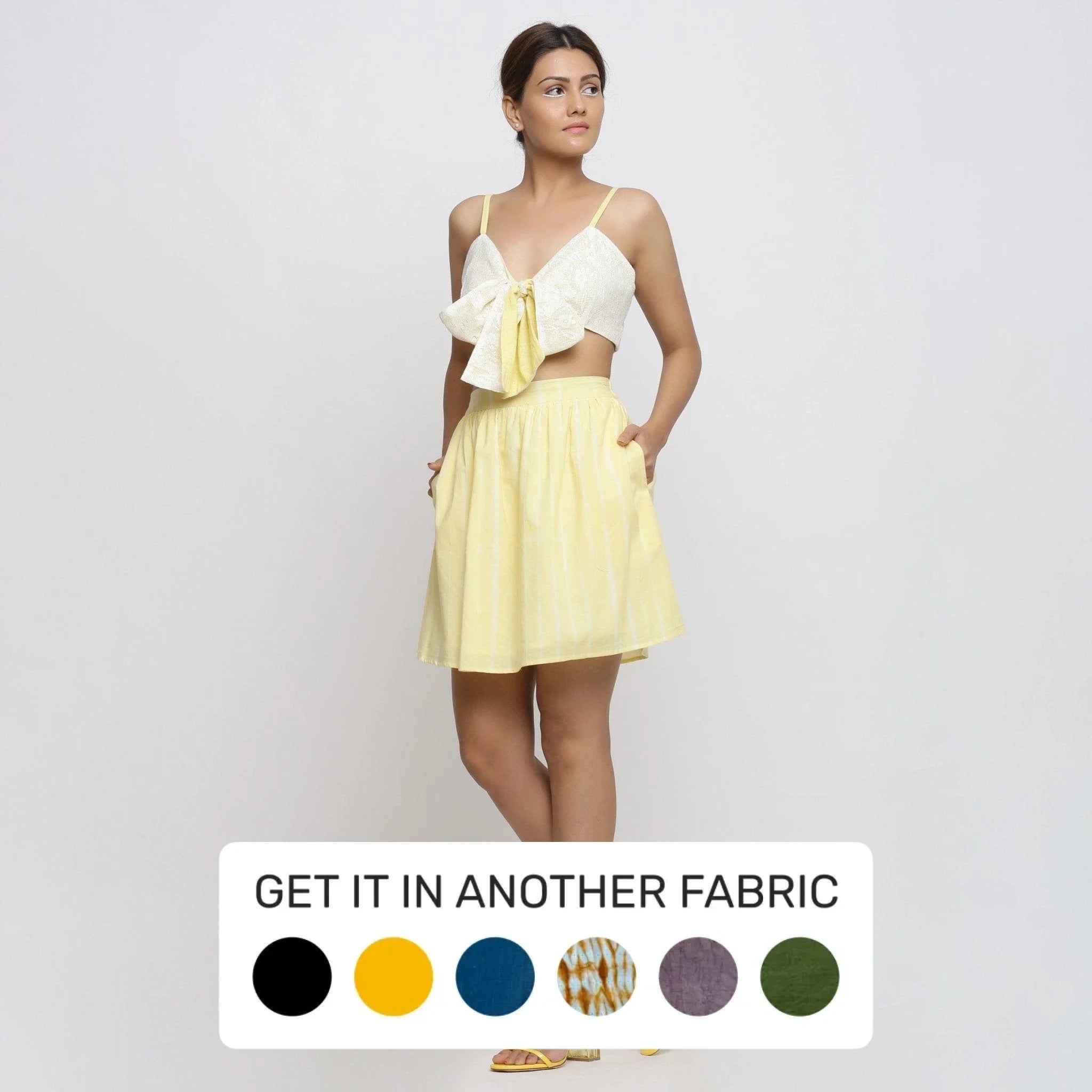 Hottest Discounts of the Year!Sunny Yellow Tie-Dye Cotton Mid-Rise Short Skirt