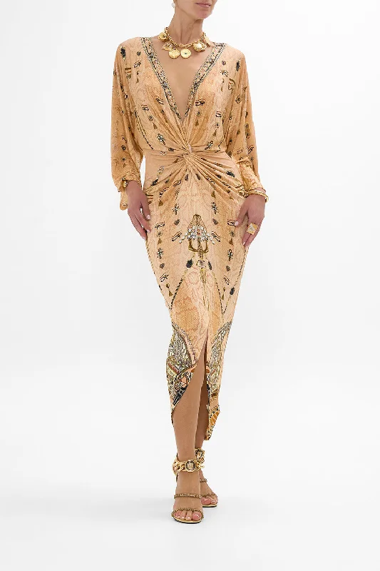 Amazing Prices You Can’t Resist!LONG SPLIT FRONT TWIST DRESS KINGDOM OF HEIROGLYPHS