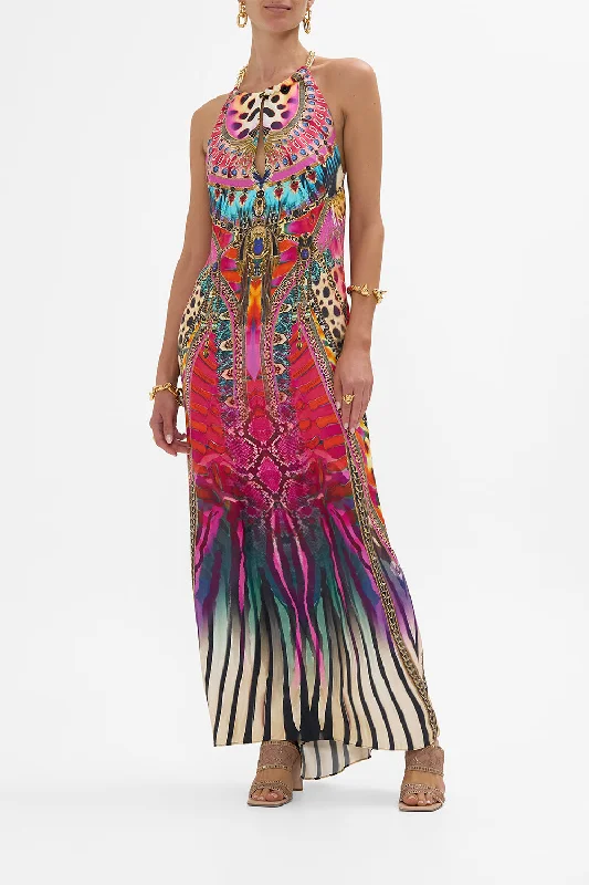 Don't Miss Out!LOW BACK LONG DRESS WITH NECK HARDWARE SAHARA SUPERNATURAL