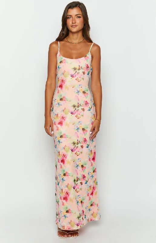 Best Offers of the Month!Aster Pink Floral Mesh Maxi Dress