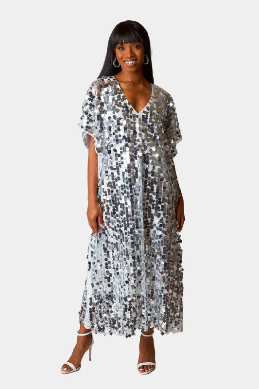 More Discounts, More Joy!Atlas Sequin Caftan Maxi Dress - Overcast
