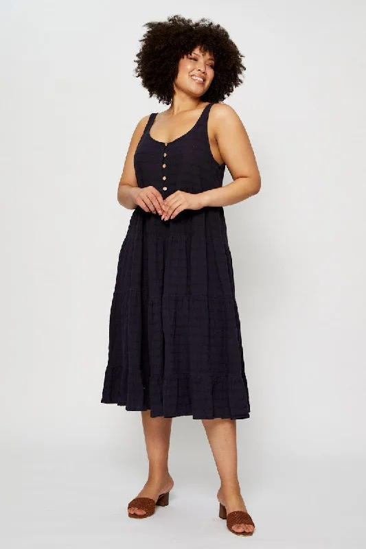 Find Your Perfect Deal Today!Blue Midi Dress Square Neck Sleeveless Button