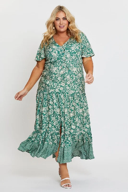 Get More, Spend Less – Shop Now!Boho Print Midi Dress V-neck Short Sleeve