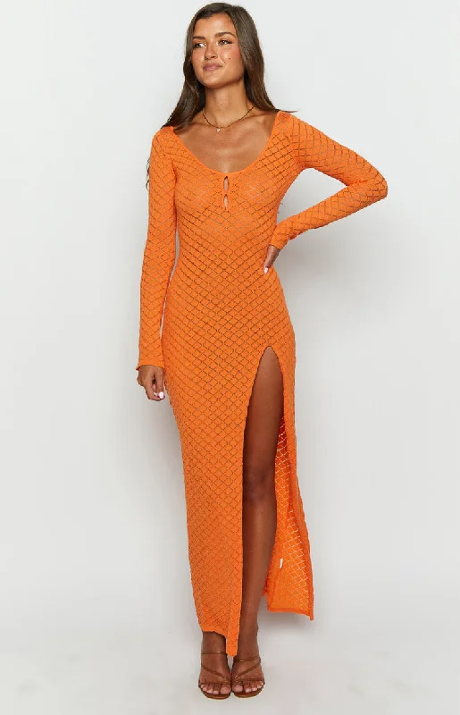 Limited Edition, Limited Price!Celine Orange Knit Maxi Dress