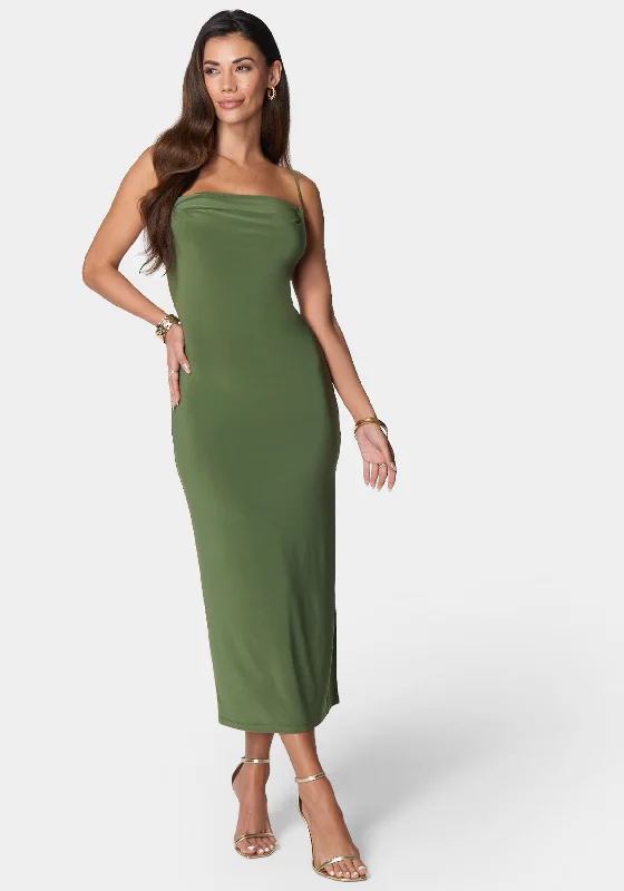 The Best Sale of the Year!Cowl Neck Spaghetti Strap Slit Maxi