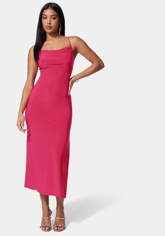Limited Stock Available!Cowl Neck Spaghetti Strap Slit Maxi