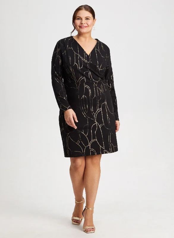 Get It Before It’s Gone!Curved Line Gold Motif Dress