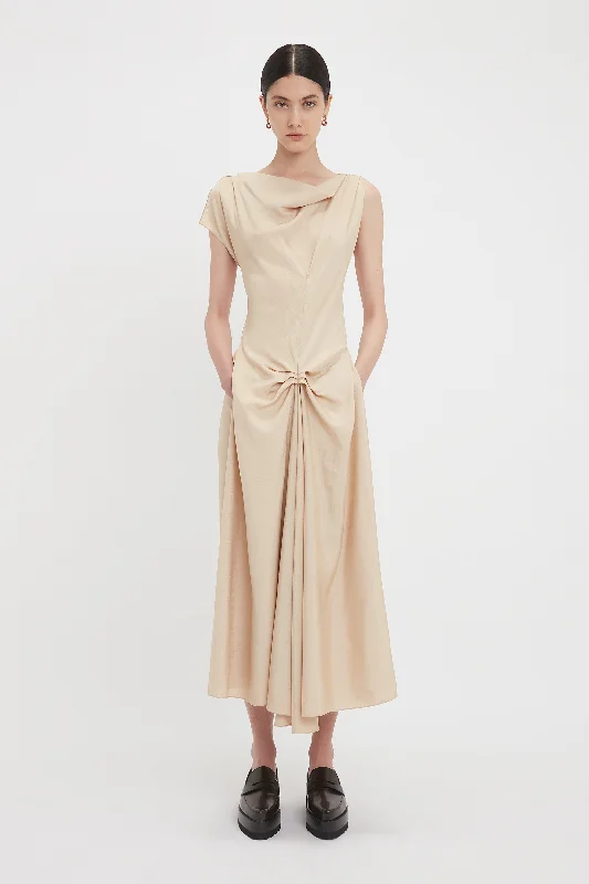 Best Price of the Season!Deconstructed Gathered Waist Midi Dress In Pink Mist