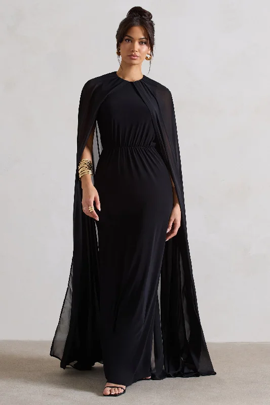 Enjoy Huge Discounts Now!Envy | Black Gathered Maxi Dress With Chiffon Cape
