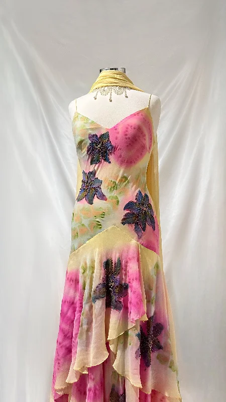 More Discounts, More Joy!Ethereal 90s Pastel Yellow Floral Silk Gown