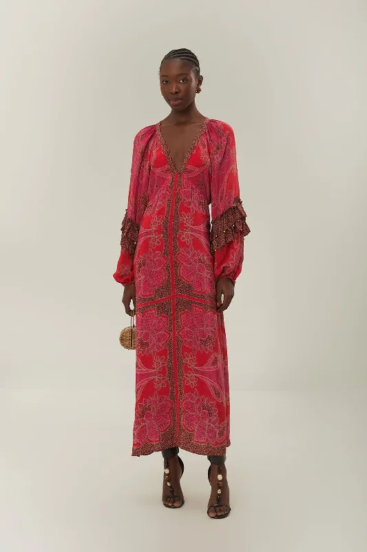 Lowest Prices Guaranteed!Pink Floral Glam Scarf Maxi Dress