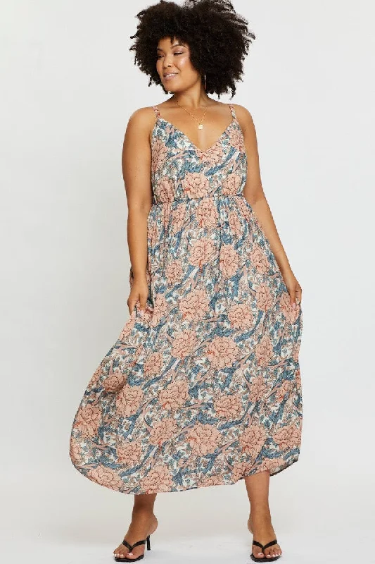 Hurry, Sale Ends Soon!Floral Print Maxi Dress V-neck Sleeveless