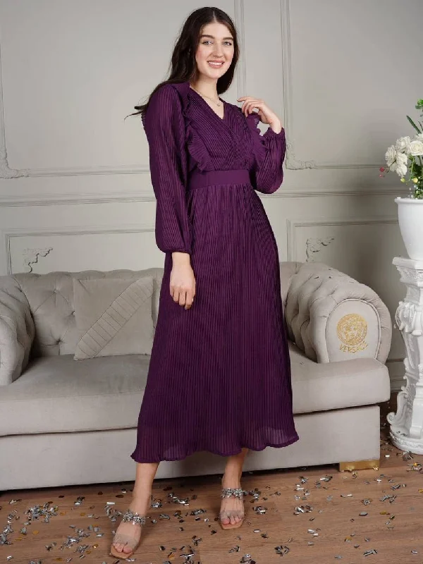 Your Chance to Save is Now!Frilly - Purple Pleated Dress