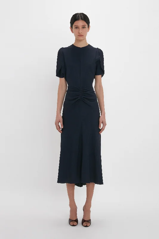 Your Discount is Waiting!Gathered Waist Midi Dress In Midnight