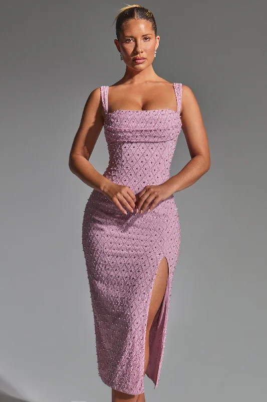 Limited Stock Available!Embellished Cowl-Neck Midaxi Dress in Mauve