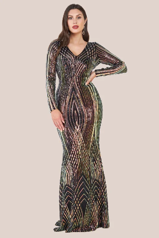 Limited-Time Price Drop!Goddiva Two Toned V Neck Sequin Maxi - Black