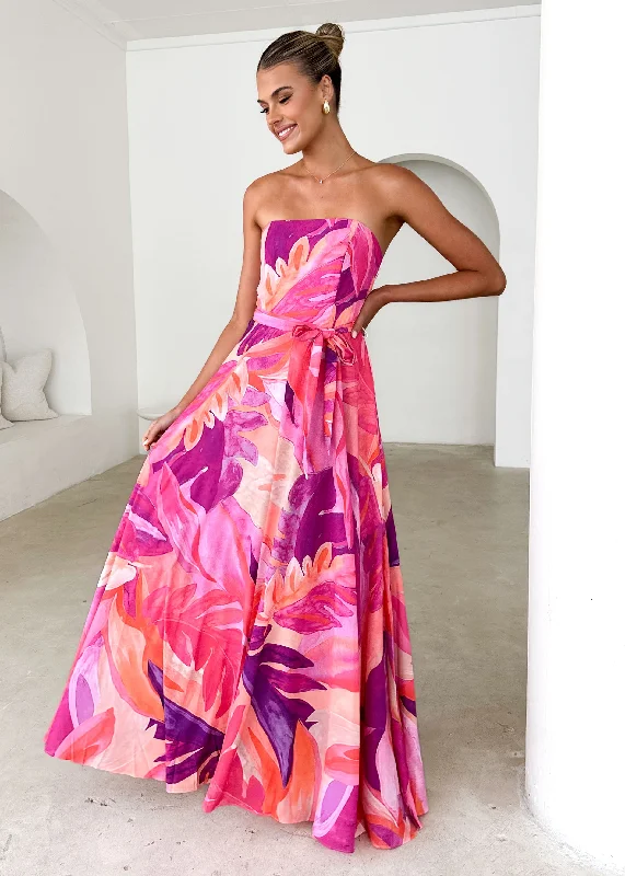 Your Shopping Wish, Our Discount Command!Jorgia Strapless Maxi Dress - Pink Abstract